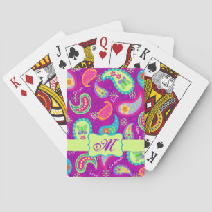 Magenta Paarse Green Modern Paisley Monogram Speelkaarten