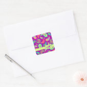Magenta Paarse Green Modern Paisley Monogram Vierkante Sticker (Envelop)