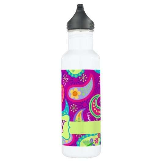 Magenta Paarse Green Modern Paisley Monogram Waterfles (Rechts)