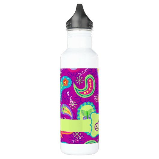 Magenta Paarse Green Modern Paisley Monogram Waterfles (Links)
