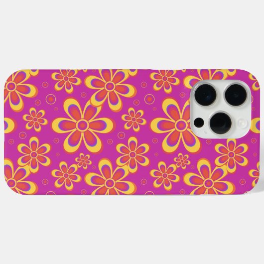 Magenta Paarse Groovy bloempatroon Case-Mate iPhone Case (Achterkant (horizontaal))