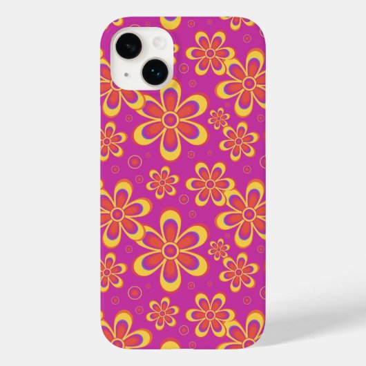 Magenta Paarse Groovy bloempatroon Case-Mate iPhone Case (Achterkant)
