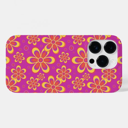 Magenta Paarse Groovy bloempatroon Case-Mate iPhone Case (Achterkant (horizontaal))