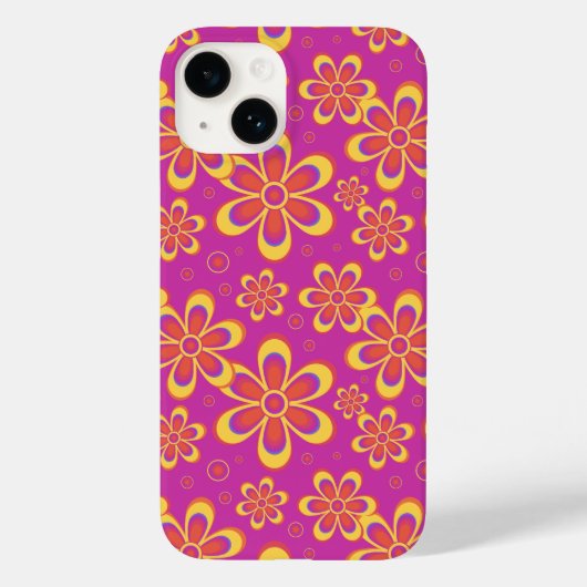 Magenta Paarse Groovy bloempatroon Case-Mate iPhone Case (Achterkant)