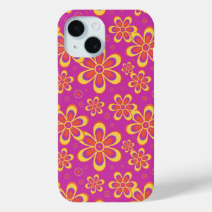Magenta Paarse Groovy bloempatroon iPhone 15 Case