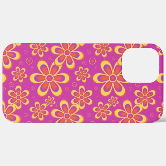 Magenta Paarse Groovy bloempatroon Case-Mate iPhone Case (Achterkant (horizontaal))