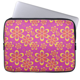Magenta Paarse Groovy bloempatroon Laptop Sleeve