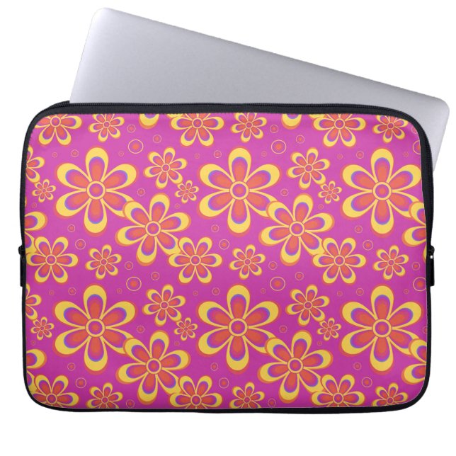 Magenta Paarse Groovy bloempatroon Laptop Sleeve (Voorkant)