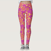 Magenta Paarse Groovy bloempatroon Leggings (Voorkant)