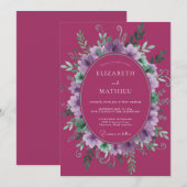 Magenta Paarse Krans Bruiloft Kaart (Voorkant / Achterkant)