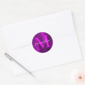 Magenta Paarse Modern Signature Monogram Folie Ronde Sticker (Envelop)