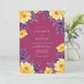 Magenta Paarse Ranunculus Eucalyptus Bruiloft Kaart (Staand voorkant)