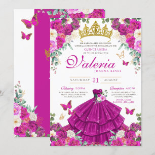 Magenta Paarse Roze Vlinder Prinses Quinceañera Kaart