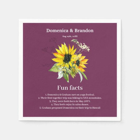 Magenta Paarse Sunflower Wedding Fun Facts Napkins Servet (Voorkant)
