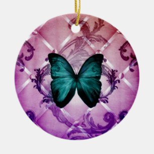 Magenta Paarse Swirls Bohemian Blauwgroen Butterfl Keramisch Ornament