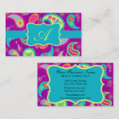 Magenta Paarse Turquoise Modern Paisley Monogram Visitekaartje (Voorkant / Achterkant)