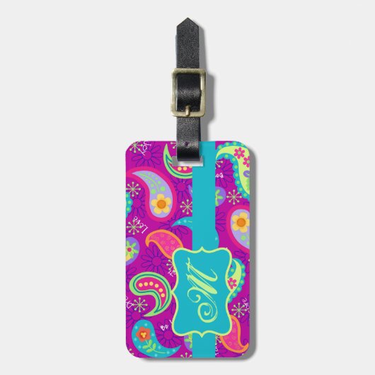 Magenta Paarse Turquoise Modern Paisley Pattern Bagagelabel (Voorkant verticaal)