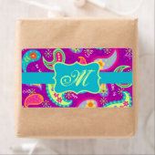 Magenta Paarse Turquoise Modern Paisley Pattern Etiket (Insitu)