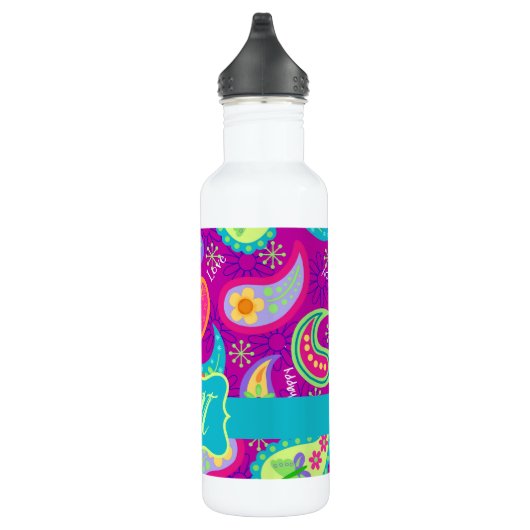 Magenta Paarse Turquoise Modern Paisley Pattern Waterfles (Rechts)