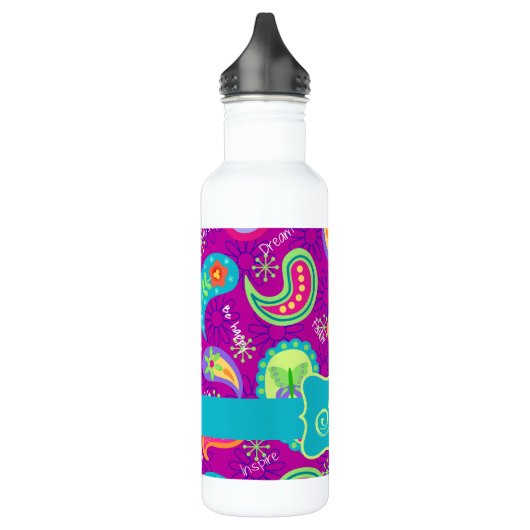 Magenta Paarse Turquoise Modern Paisley Pattern Waterfles (Links)