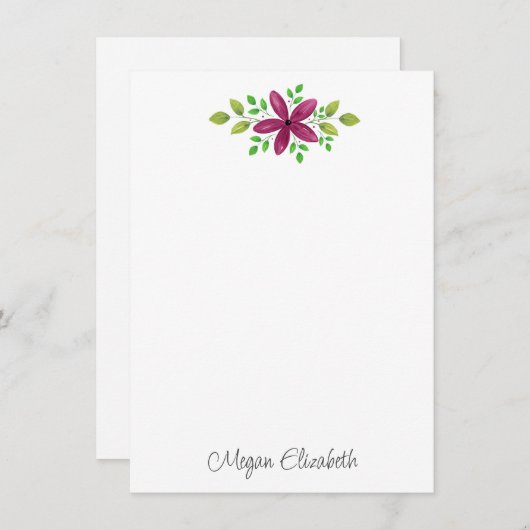 Magenta Paarse Waterverf Bloemen Swag Notitiekaartje (Voorkant / Achterkant)