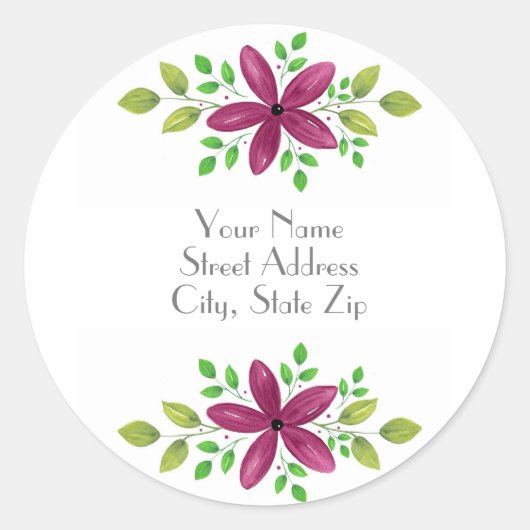 Magenta Paarse Waterverf Bloemen Swag Ronde Sticker (Voorkant)