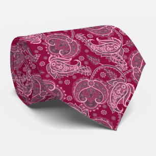 Magenta paisley damast bloemmotief etnisch stropdas