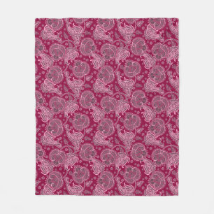 Magenta paisley damast bloemmotief georiënteerd et fleece deken