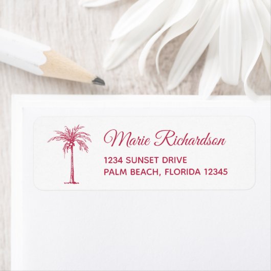 Magenta Palm Beach Wedding Return Address Label (Insitu)