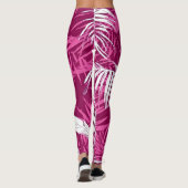 Magenta Palm Leaf Beach and Summer Vacation Leggings (Achterkant)