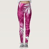 Magenta Palm Leaf Beach and Summer Vacation Leggings (Voorkant)
