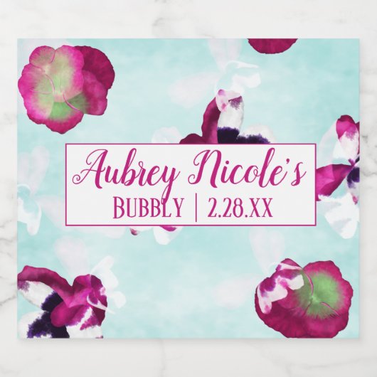 Magenta Pansies Fles Etiket (Enkel label)