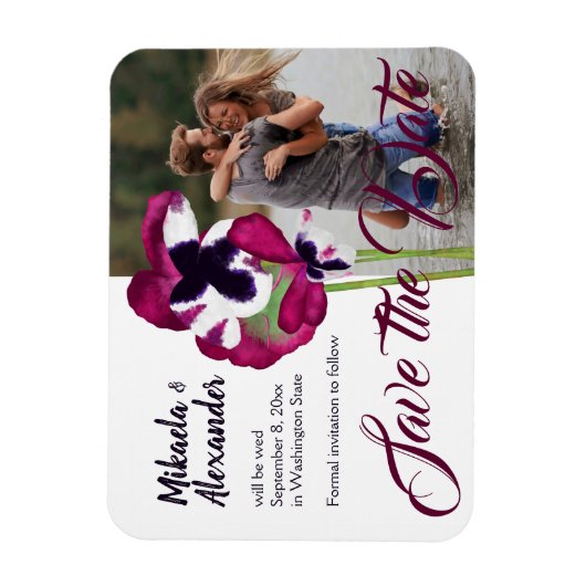 Magenta Pansies Weddenschap Save the Date Magnet Magneet (Verticaal)