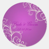 Magenta parel wervelingen bruiloft stickers (Voorkant)