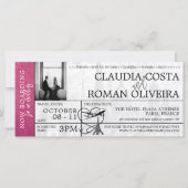 Magenta Paris Bruiloft Boarding Pass Uitnodiging (Voorkant)