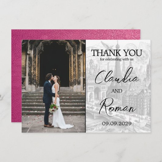 Magenta Paris Passport Bedankkaart (Voorkant / Achterkant)