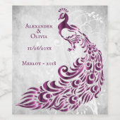 Magenta Pauw Blad Wingerd Trouw Wijnlabel Wijn Etiket (Enkel label)