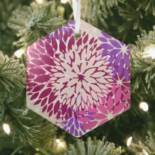 Magenta Peach Burgundy en Paarse Stillas Dahlias Glas Ornament