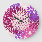 Magenta Peach Burgundy en Paarse Stillas Dahlias Grote Klok (Voorkant)