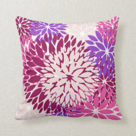 Magenta Peach Burgundy en Paarse Stillas Dahlias Kussen