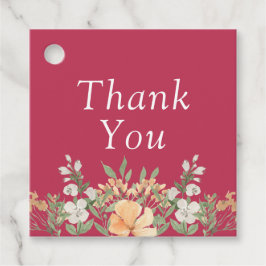 Magenta Peach en White Floral Wedding Favor Labels