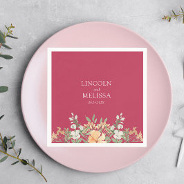 Magenta, peach en White Floral Wedding Paper Servet