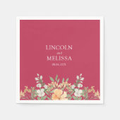 Magenta, peach en White Floral Wedding Paper Servet (Voorkant)