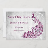 Magenta Peacock Leaf Vine Save the Date Aankondiging (Voorkant)