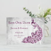 Magenta Peacock Leaf Vine Save the Date Aankondiging (Staand voorkant)