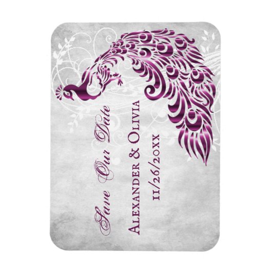 Magenta Peacock Leaf Vine sparen de Datum Magnet Magneet (Verticaal)