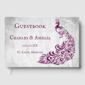 Magenta Peacock Leaf Vine Wedding Guestbook Gastenboek (Voorkant)