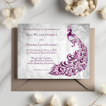 Magenta Peacock Leaf Vine Wedding Invitation Kaart<br><div class="desc">Maak een gedurfd en elegant statement met deze Magenta Peacock Wedding Invitation, ontworpen voor koppels die houden van rijke kleuren en moderne botanische schoonheid. Een opvallende pauw illustratie combineert moeiteloos met delicate witte bladeren en sierlijke botanische wijnstokken, allemaal tegen een getextureerde grunge-stijl achtergrond die diepte en artistieke flair toevoegt. Elegant...</div>