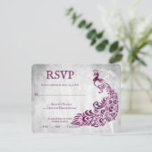 Magenta Peacock Leaf Vine Wedding RSVP Kaart (Staand voorkant)