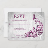 Magenta Peacock Leaf Vine Wedding RSVP Kaart (Voorkant)